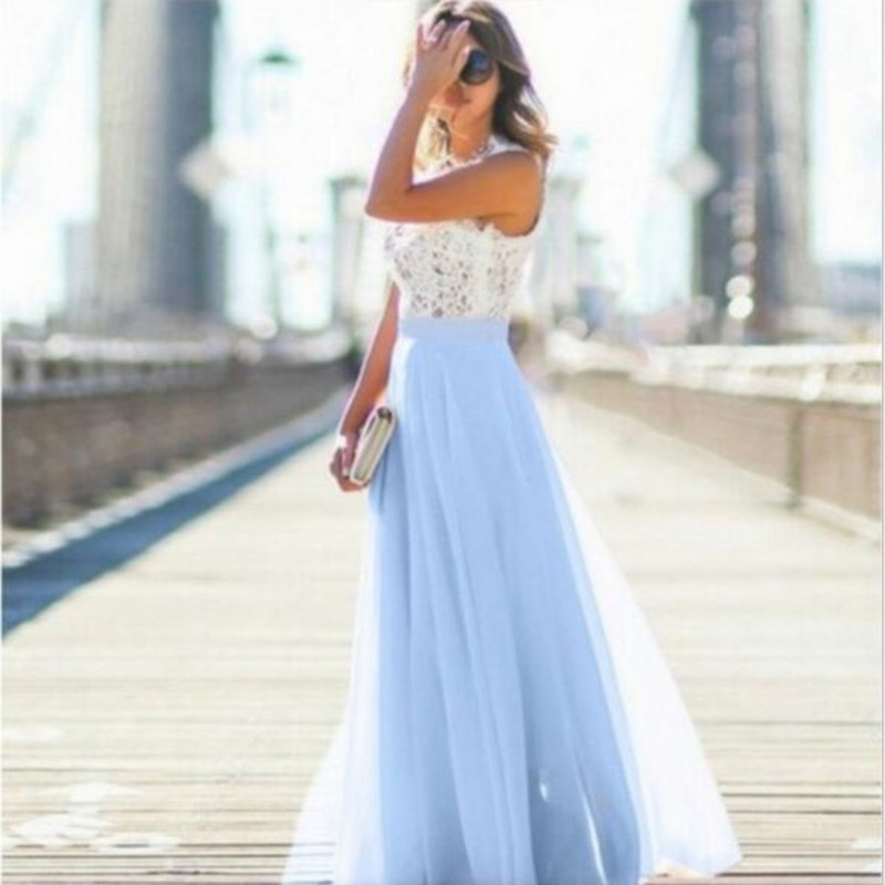 In Stock Cheap Long Bridesmaid Dresses 2021 Blush Pink Lace Chiffon Bohemian Beach Junior Maid Of Honor Wedding Guest Dress