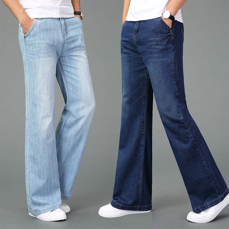 Free shipping men's new Spring and Autumn Wide-leg Jeans Flares Trousers Color Black Blue Plus Size Business Casual Pants 201111