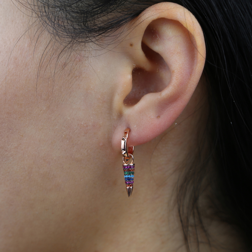 promotion fashion women jewelry micro pave rainbow cz rivet spike charm dangle drop earring valentines day gift