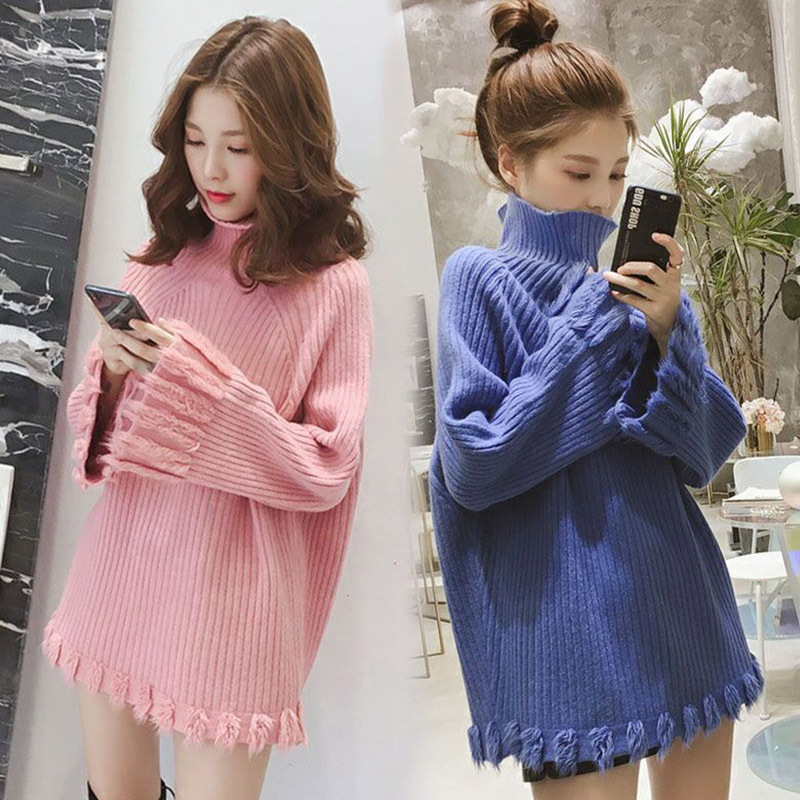 Women's Sweater Tassel Long Sleeve High Collar Pullover Wear Autumn New Korean Version of Loose Thick Sweater Tops GD139 201023