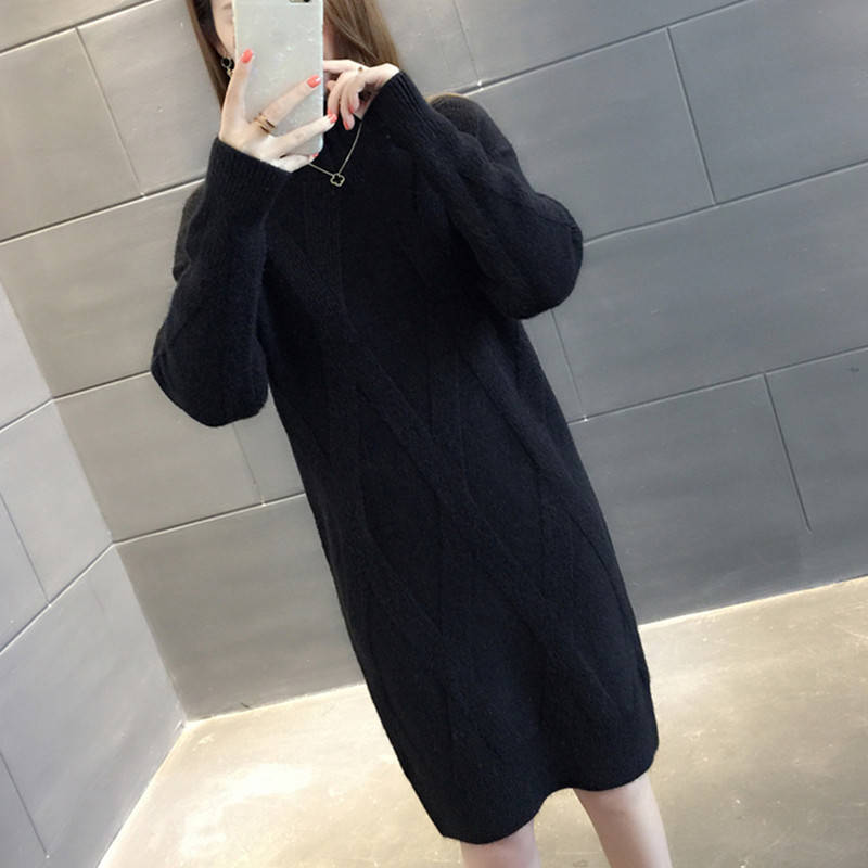Women's Sweater Fashion Winter New High Collar Sweater Female Loose Thick Long Paragraph Bottoming Knit Sweater Dress 201110