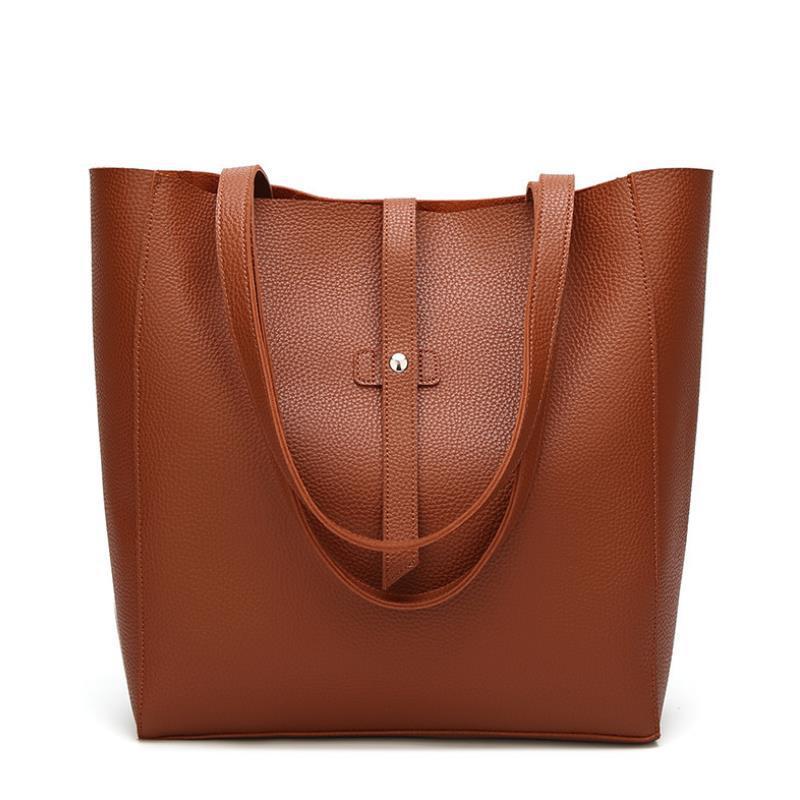 

Woman's Tote Bag Luxury Design Vintage Large Capacity Handbag Shoulder Bags Pu Leather Shopper Purses Plain Solid Color Lady, Lichee grain-black