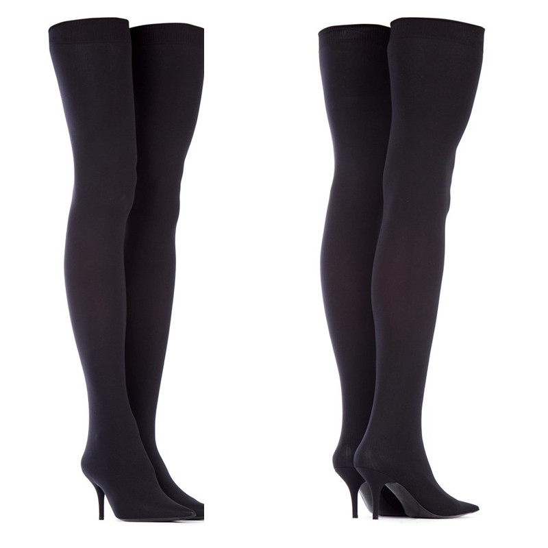 Hot Sale-Thigh High Boots for women Stiletto heel Sock Motorcycle Boots Hot Fall Winter