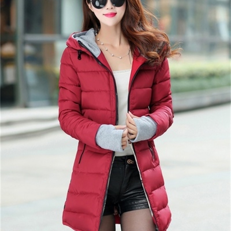 ZOGAA Women Parkas Long Section Thick Slim fit Hooded Down Jacket Coat with Pockets Cotton Casual Winter Jackets for Woman 201027