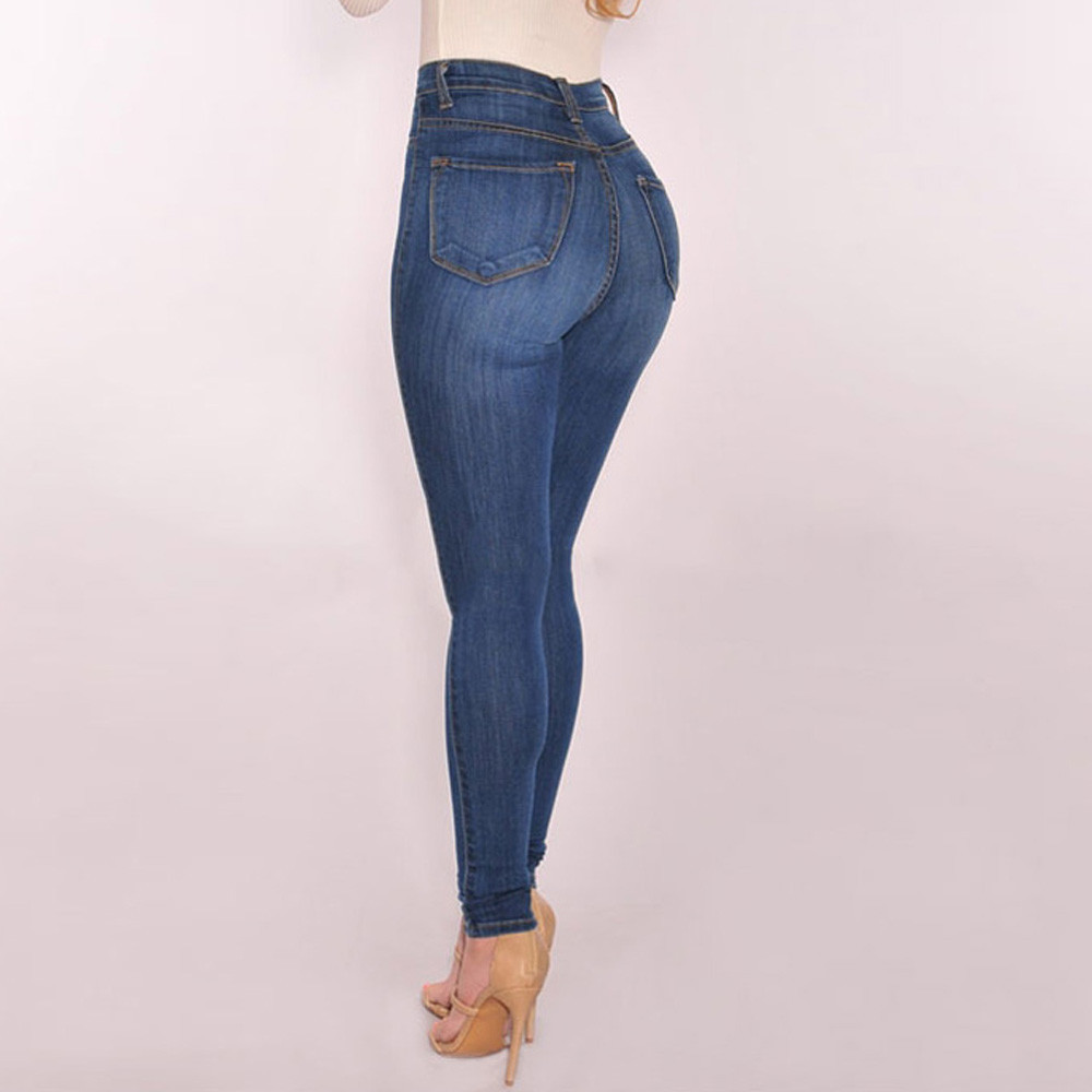 High Waist Women Jeans Buttons Female Pant Slim Elastic Plus Size Stretch Jeans Plus Size Denim Blue Skinny Pencil Pant #YL10 201109