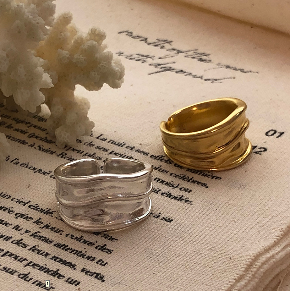 New minimalism 925 sterling silver handmade vintage jewelry American European designer irregular adjustable rings in gold and rhodium colors