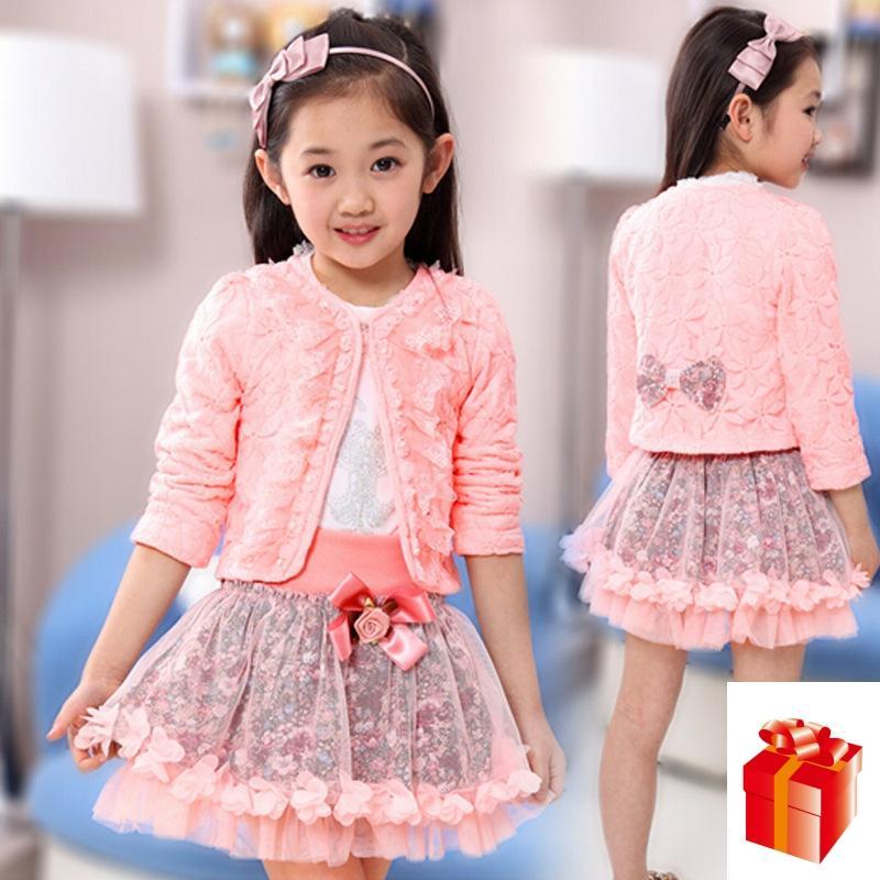 Hot Baby Girl Dress Spring Burst Evening Dress Princess Lace Sexy Dress Three Sets Baby Girl Clothes Birthday Day GiftX1019