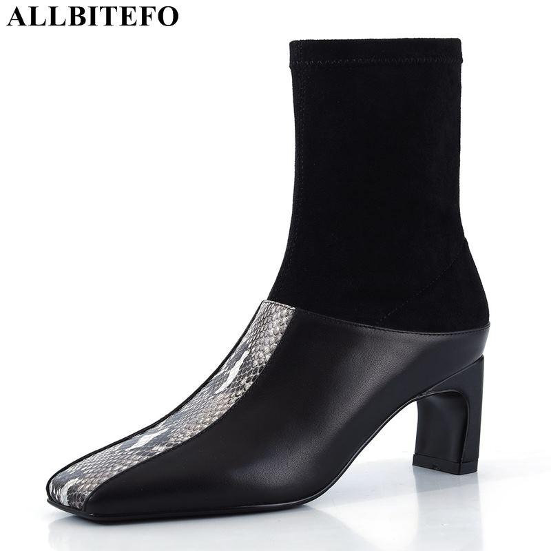 ALLBITEFO square toe genuine leather brand high heels ankle boots for women women high heel shoes thick heels boots, Black
ALLBITEFO square toe genuine leather brand high heels ankle boots for women women high heel shoes thick heels boots, Black