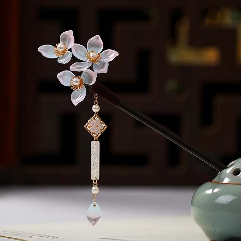 Vintage Feminine Headdress Wooden Hair Sticks Retro Handmade Flowers Hairpins Clip Jewelry Women1