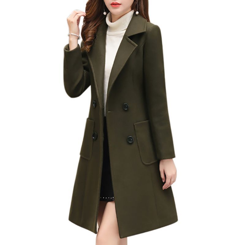 Long Slim Blend Outerwear Women Overcoat Wool Coat Autumn Winter Jacket Clothes 201102