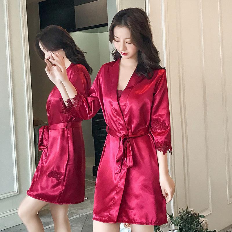 Summer New Rayon V-neck Mini 2PCS Nightgowns Faux Silk Sashes Sleepshirts Sexy Three Quarter Solid Twinset Robe Set
Summer New Rayon V-neck Mini 2PCS Nightgowns Faux Silk Sashes Sleepshirts Sexy Three Quarter Solid Twinset Robe Set