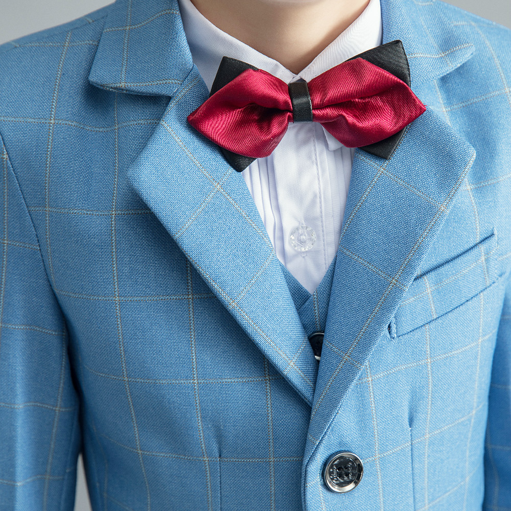 Blue Check Custom Made Little Boys Pants Suits 2 Pieces Set Tuxedos for Wedding Dinner Children Kids Tuxedo