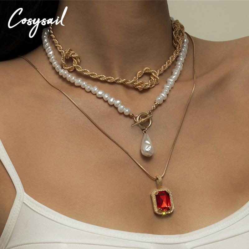 Cosysail Multilayer Square Shape Rhinestone Pendant Necklace Baroque Pearl Choker Necklace Twist Clavicle Chain Jewelry fo Women
Cosysail Multilayer Square Shape Rhinestone Pendant Necklace Baroque Pearl Choker Necklace Twist Clavicle Chain Jewelry fo Women
