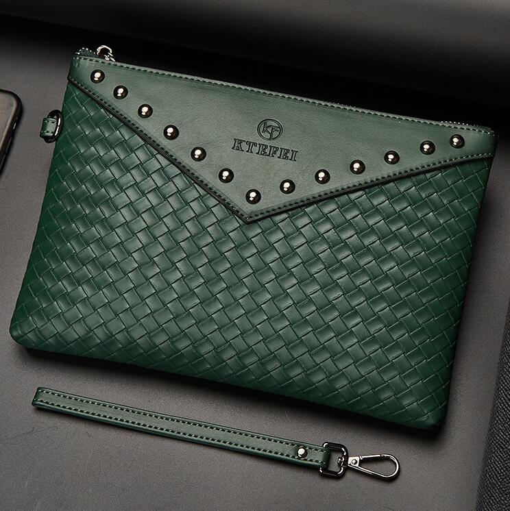Wholesale factory men shoulder bags soft and comfortable leather clutch bag horizontal multifunctional rivet handbag street trend woven storage wallet