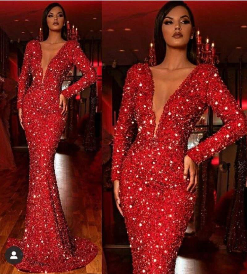 Formal Elegant Mermaid Prom Evening Dresses Wear Beads V Neck Half Sleeves Side Split Women Formal Prom Gowns Tail Party Dress