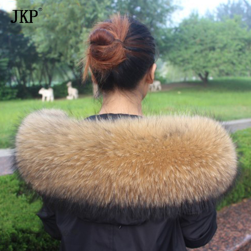 80cm Women 100% Natural Raccoon Fur Collar Real Fur Scarf Winter Warm Shawl Fur Collar Scarves Oversized Neck Cap Y201007
