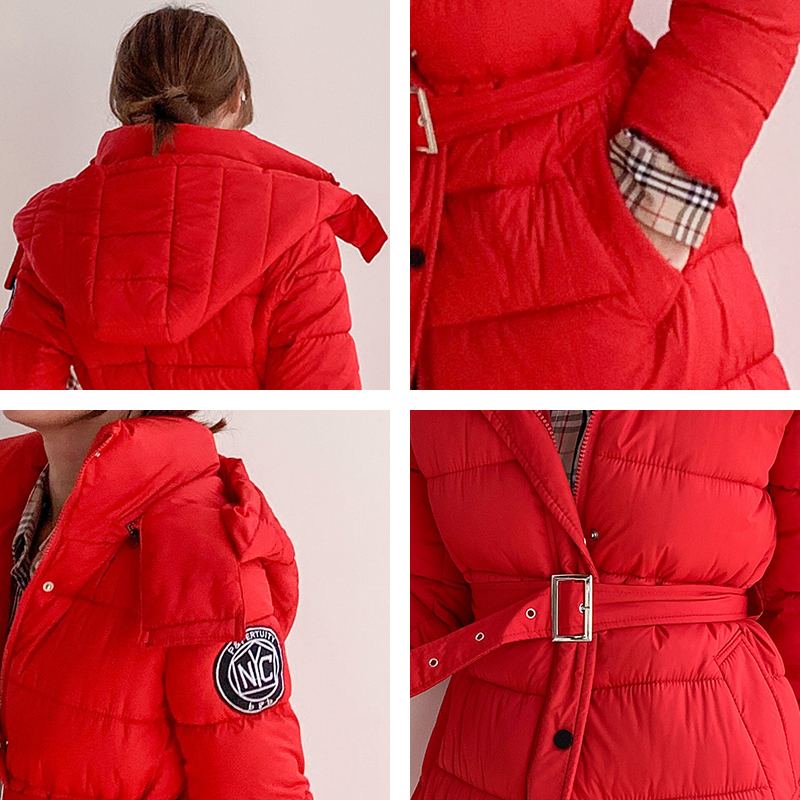 women's Xlong thick parka winter solid jackets with sashes epaulet hooded plus size warm coat female outwear giacca donna 200928