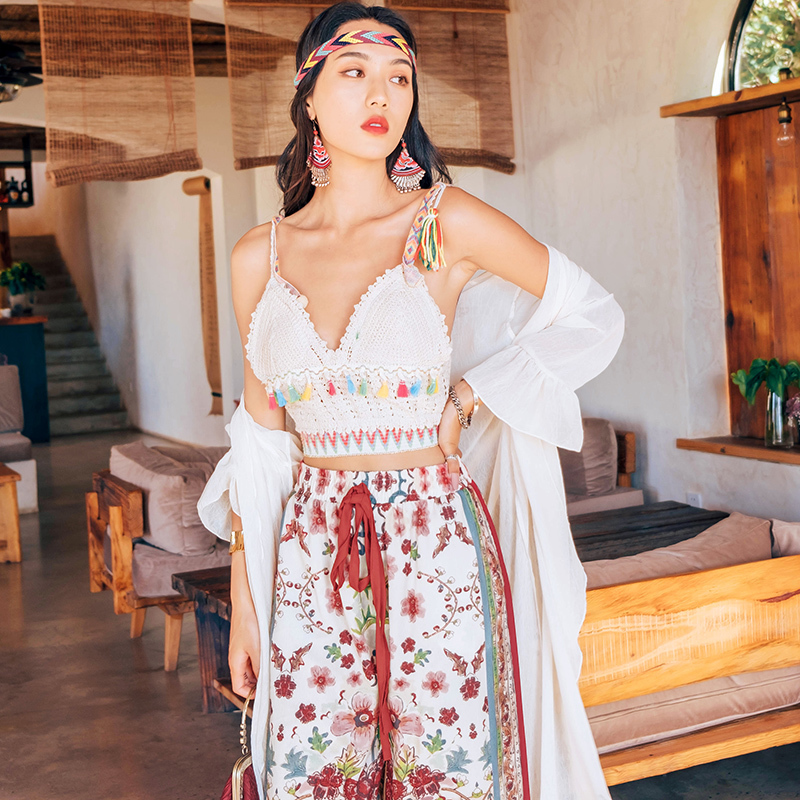 Women summer chiffon pants floral printing loose trousers for fashion lady T200422