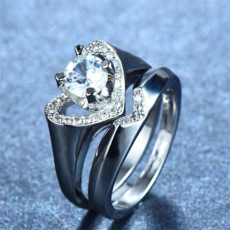 US Size 4-12 Top Sell Drop Shipping Luxury Jewelry 925 Sterling Silver Couple Rings Pave CZ Heart Women Wedding Bridal Ring For Lover Gift