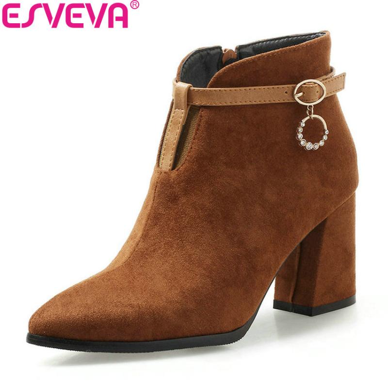 ESVEVA 2020 Women Shoes Crystal Zipper High Heels Winter Shoes Ankle Boots Flock Square Heels Woman Fashion Size 34-43, Black
ESVEVA 2020 Women Shoes Crystal Zipper High Heels Winter Shoes Ankle Boots Flock Square Heels Woman Fashion Size 34-43, Black