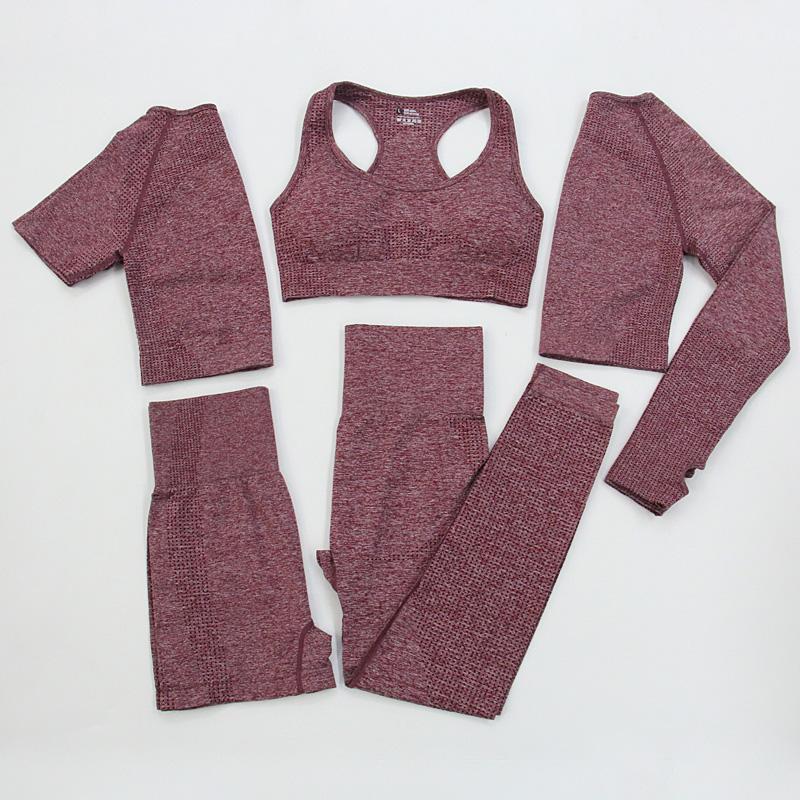 5PCS Seamless Women Yoga Set Tracksuit Workout Sportswear Gym Clothing Bra Long Sleeve Crop Top High Waist Leggings Sports Suits1, Wine red top
5PCS Seamless Women Yoga Set Tracksuit Workout Sportswear Gym Clothing Bra Long Sleeve Crop Top High Waist Leggings Sports Suits1, Wine red top