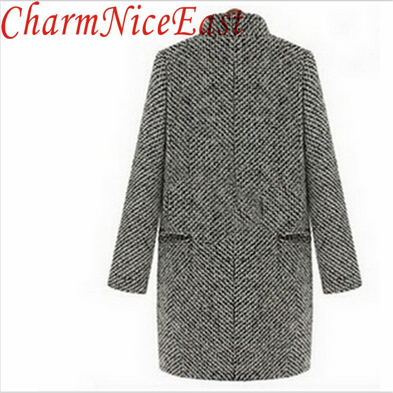 elegant women winter wool coats grey warm cotton trench laides velvet thick jacket long outwear overcoat 201103