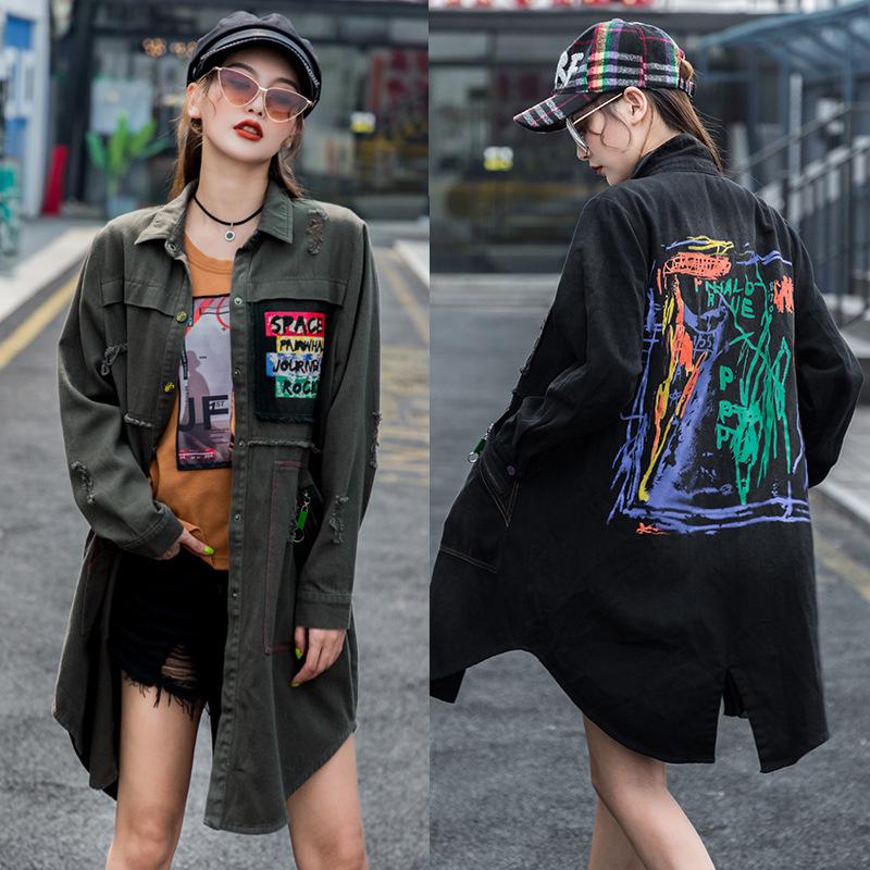 Korean Brand Girl Graffiti Jean Thin Overcoat Womens Long Autumn Coats Black Feminino Woman Vintage Denim Clothes SA393S30
Korean Brand Girl Graffiti Jean Thin Overcoat Womens Long Autumn Coats Black Feminino Woman Vintage Denim Clothes SA393S30
