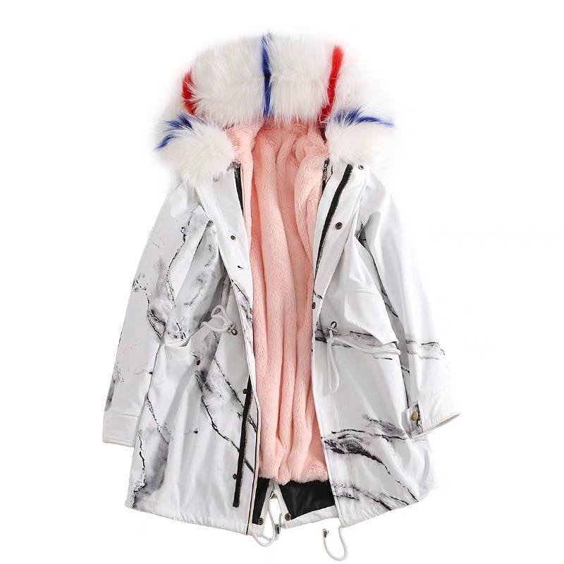 Parka Jacket Women Female Long Fox Fur Liner Raccoon Fur Collar Faux Fur Coat Female Coat Women's Winter Parka 201031
