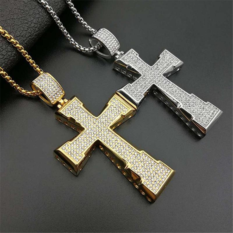 Hip Hop Stainless Steel Gold Color Big Cross Pendant Necklace Religious Iced Out Rhinestone Crucfix Necklace Jewely For Men
Hip Hop Stainless Steel Gold Color Big Cross Pendant Necklace Religious Iced Out Rhinestone Crucfix Necklace Jewely For Men