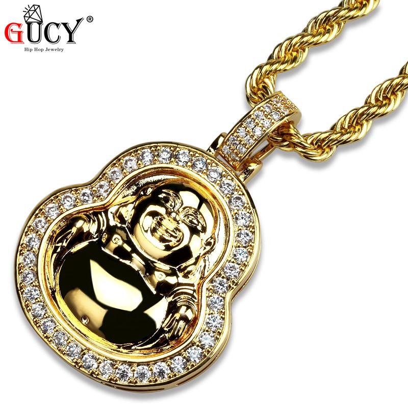 Pendant Necklaces GUCY Hip Hop Men's Buddha Necklace Gold/Silver Color Plated Micro Pave CZ Stones Maitreya Pendants For Gift
Pendant Necklaces GUCY Hip Hop Men's Buddha Necklace Gold/Silver Color Plated Micro Pave CZ Stones Maitreya Pendants For Gift