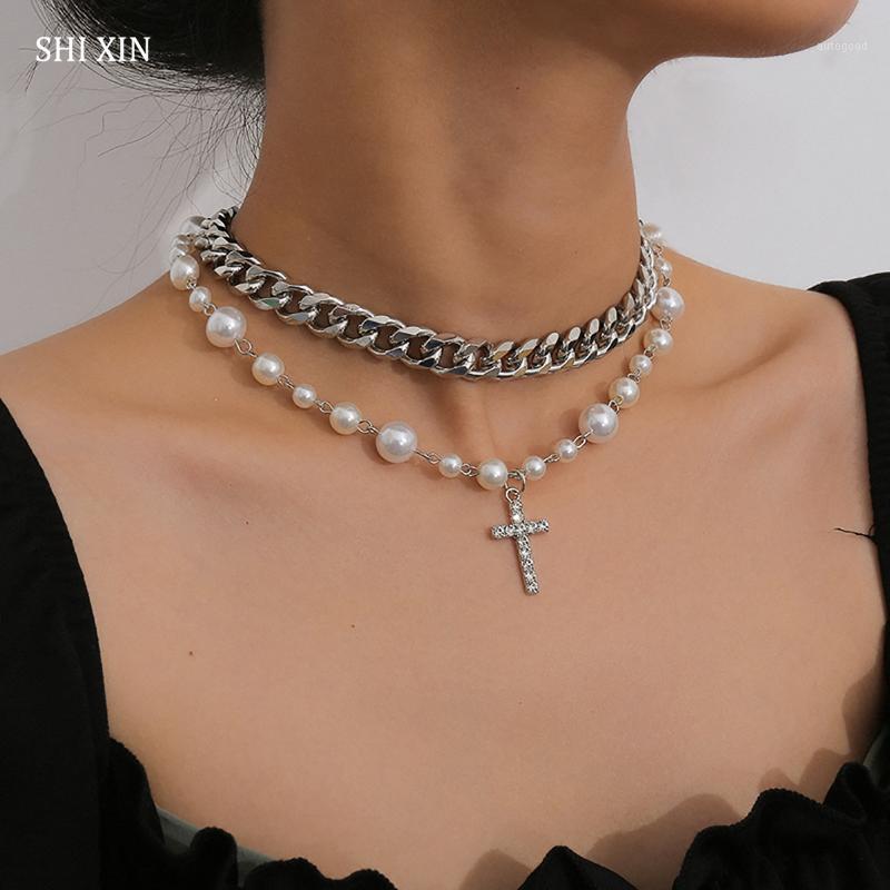 Chokers SHIXIN Punk Chunky Chain Short Choker Collar Pearl Beads Necklace Hiphop Crystal Cross Pendant 2021 Fashion Gift1
Chokers SHIXIN Punk Chunky Chain Short Choker Collar Pearl Beads Necklace Hiphop Crystal Cross Pendant 2021 Fashion Gift1