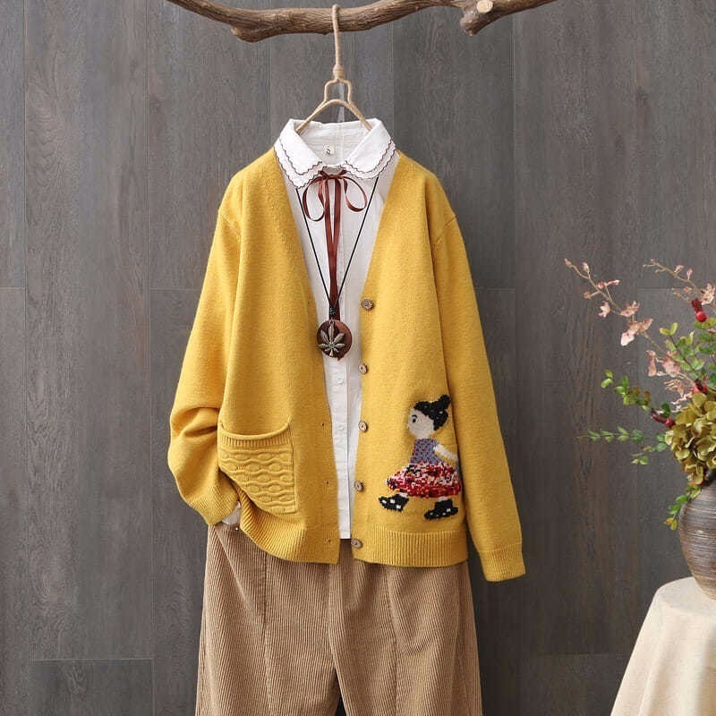Knitted cardigan women's spring and autumn sweater coat loose women's lazy knit top women's long-sleeved short v-neck outer wear T20082