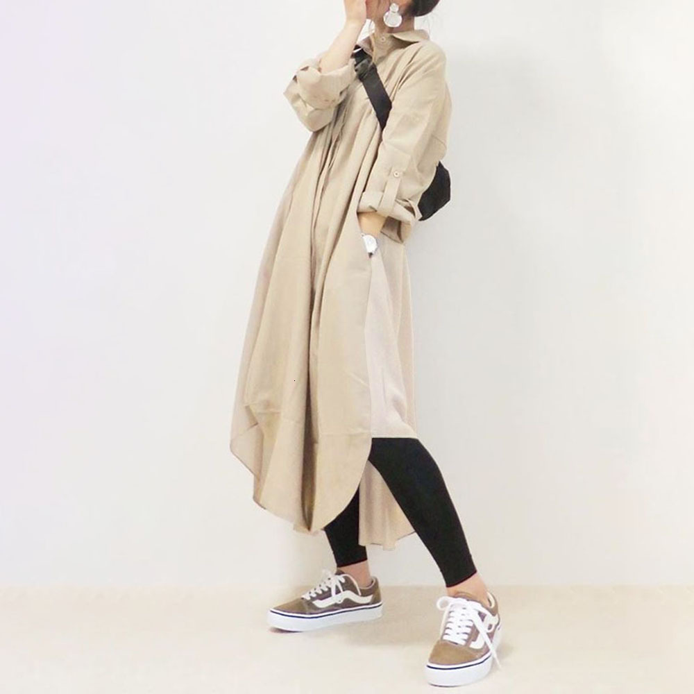 2021 New Women Autumn Shirt Dress Japan Korea Young Fashion Splicing Button Lapel Long Sleeve Simple Office Loose MYB5, Beige
2021 New Women Autumn Shirt Dress Japan Korea Young Fashion Splicing Button Lapel Long Sleeve Simple Office Loose MYB5, Beige