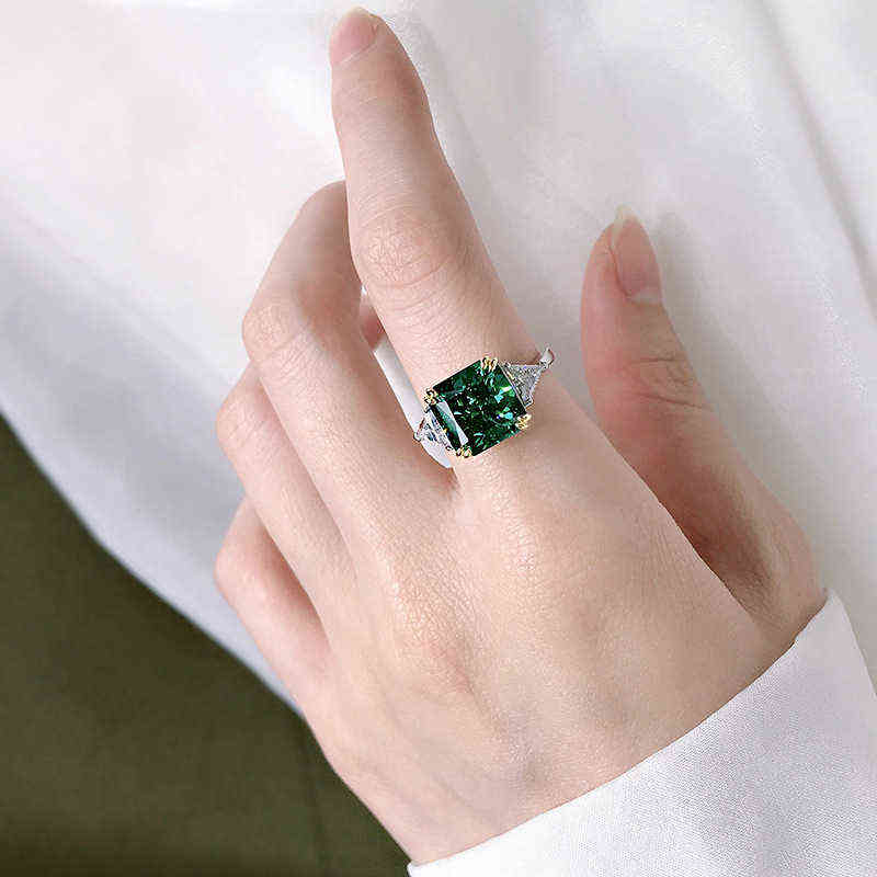 OEVAS 100% 925 Sterling Silver 10*10mm Emerald High Carbon Diamond Rings For Women Sparkling Wedding Fine Jewelry Wholesale Gift 220209