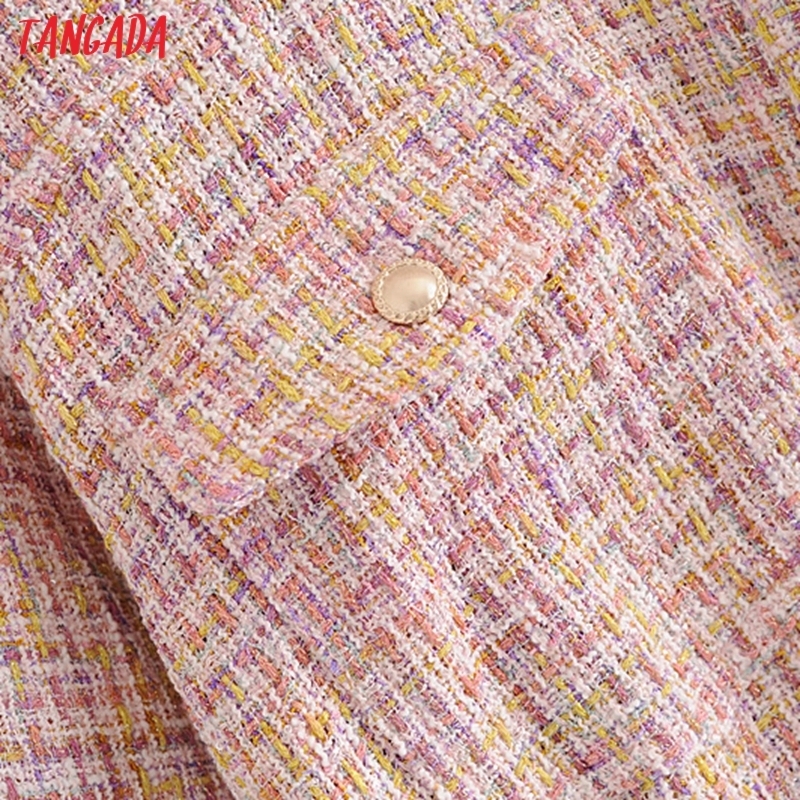 Tangada autumn winter women colorful tweed jacket coat with slash tassel ladies long sleeve female elegant coat 3H264 201019