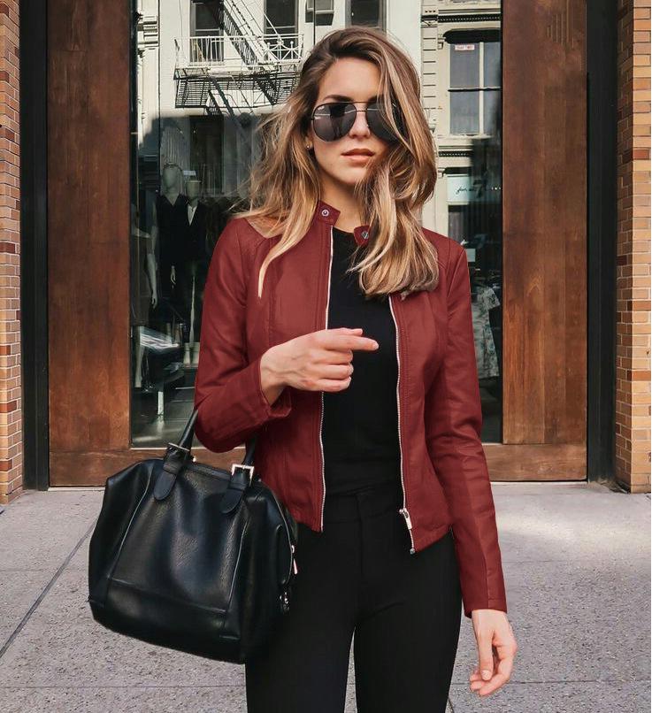 Women Leather Streetwear Motorcycle Zipper Classic Woman Jackets Autumn Plus Size Basic Rock Female Short Jacket Coat B3