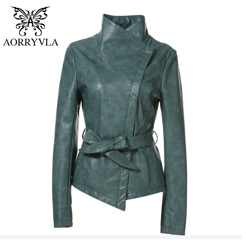AORRYVLA New Spring Women Leather Jacket Red color Turn-Down Collar Short Length Slim Style Fashion Faux Leather Jacket 201226