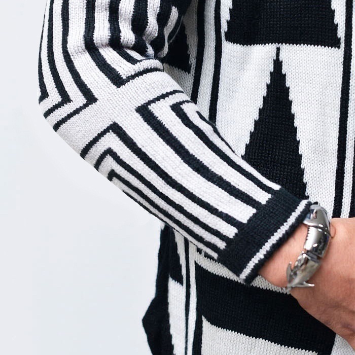 Geometric Knitted Cardigan Sweater Men Autumn Mens Long Knitwear Sweaters Coat Casual Slim Fit Stand Collar Pull Homme 201022