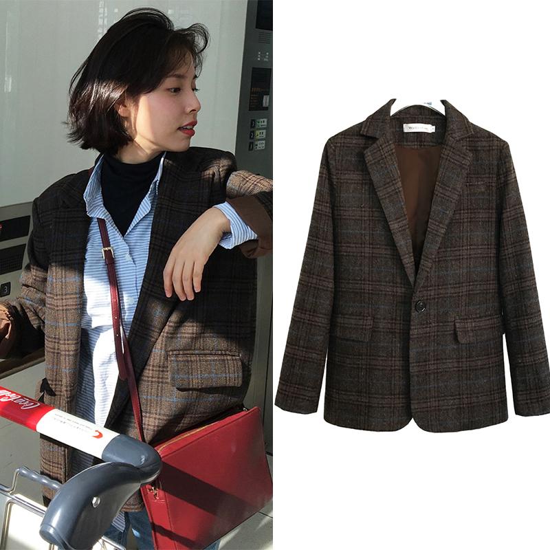 Autumn winter woman Vintage plaid suit jacket woman Plaid wool suit Female straight casual woolen jacket Slim Blazer
Autumn winter woman Vintage plaid suit jacket woman Plaid wool suit Female straight casual woolen jacket Slim Blazer