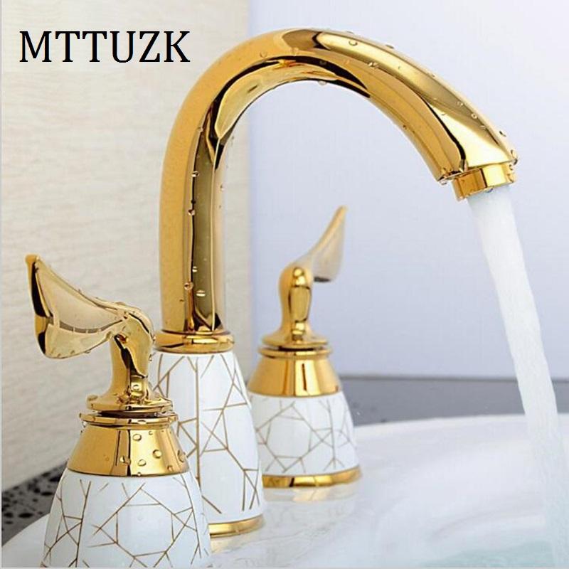 MTTUZK 3 piece Set Faucet Bathroom Mixer Deck Mounted Sink Tap Basin Faucet Set Ceramic Copper Golden Finish Mixer Tap
MTTUZK 3 piece Set Faucet Bathroom Mixer Deck Mounted Sink Tap Basin Faucet Set Ceramic Copper Golden Finish Mixer Tap