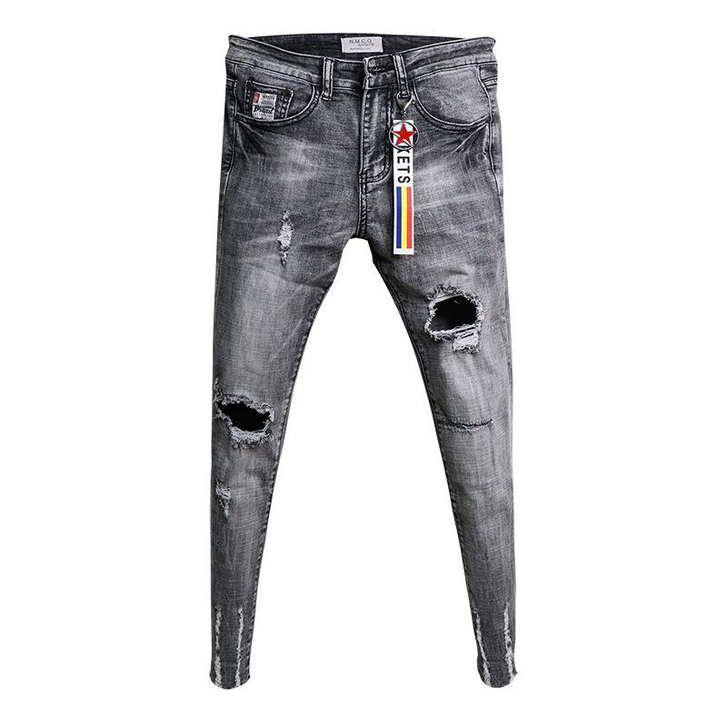 Wholesale Denim Ripped pants men's slim skinny jeans men retro ankle length social youth pants hair stylist pencil, Gray
Wholesale Denim Ripped pants men's slim skinny jeans men retro ankle length social youth pants hair stylist pencil, Gray