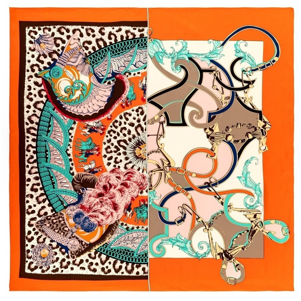 Double-Sided Hand Rolled Edge Scarf Female Foulard Satin Shawl Scarfs Belt Leopard Print Big Size 90*90cm Square Silk Hair Head Scarves