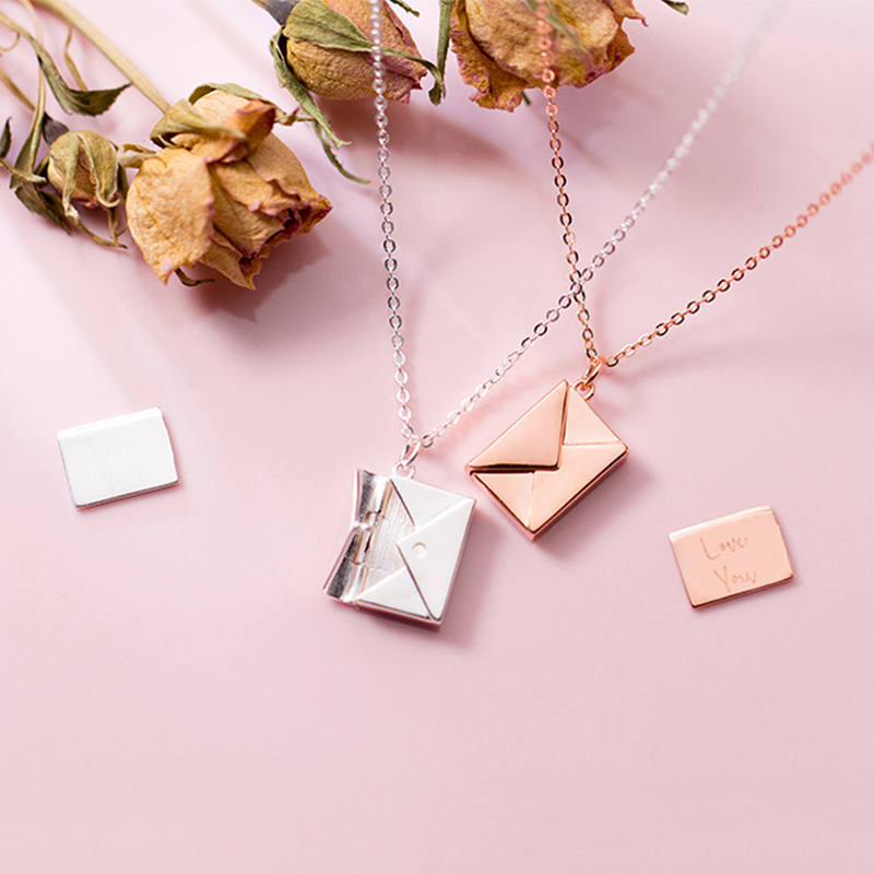 INZATT Real 925 Sterling Silver LOVE YOU Envelope Pendant Necklace For Fashion Women Fine Jewelry Cute Accessories LJ201009