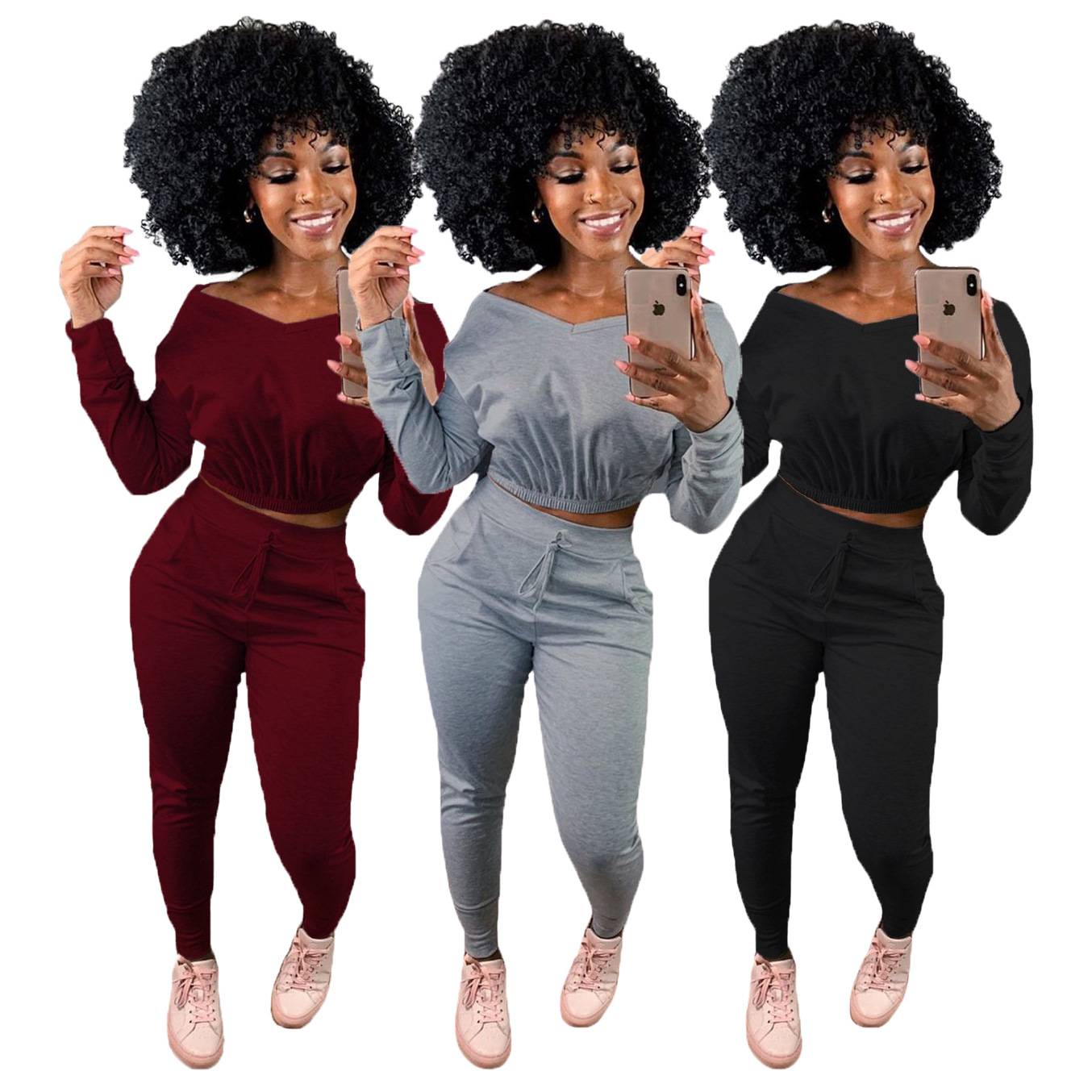 Pants Spot 2021 European and American V-neck solid color strapless sports two-piece home service
