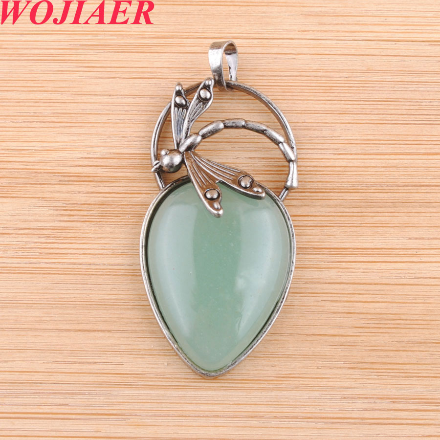 WOJIAER Antique Silver Color Pendant Water Drop Natural Stones Bead Dragonfly Dangle Women Men Charms Jewelry DBO906