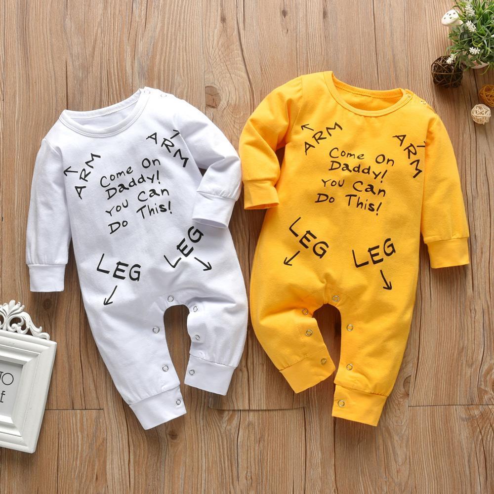 Newborn Baby Boys Girls Romper Long Sleeve Letter Come On Daddy!You Can Do This! Jumpsuit Pajamas Infant Clothing Baby Clothes 201027