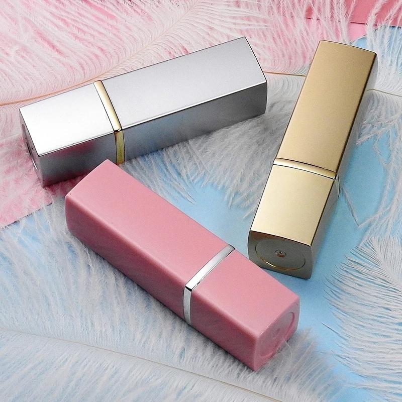Empty 12.1mm Square Gold Lipstick Tube Empty Pink Cosmetic Lip Container Elegant Lip Makeup Tool Packaging 50pcs/lot
