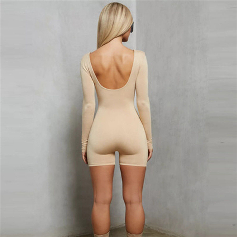 Sexy Womens Long Sleeve Solid Bodysuit Stretch Ladies Leotard Body Backless Playsuits Tops Slim Jumpsuit blusa Rompers T200527