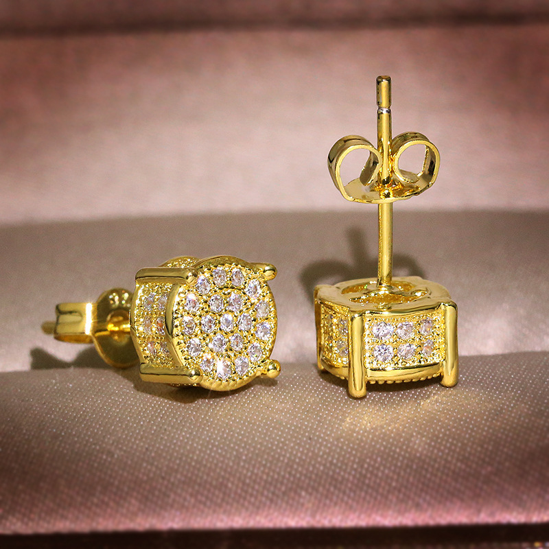 Earrings Studs Yellow White Gold Plated Sparkling CZ Simulated Diamond Earrings For Men Women 159 T2