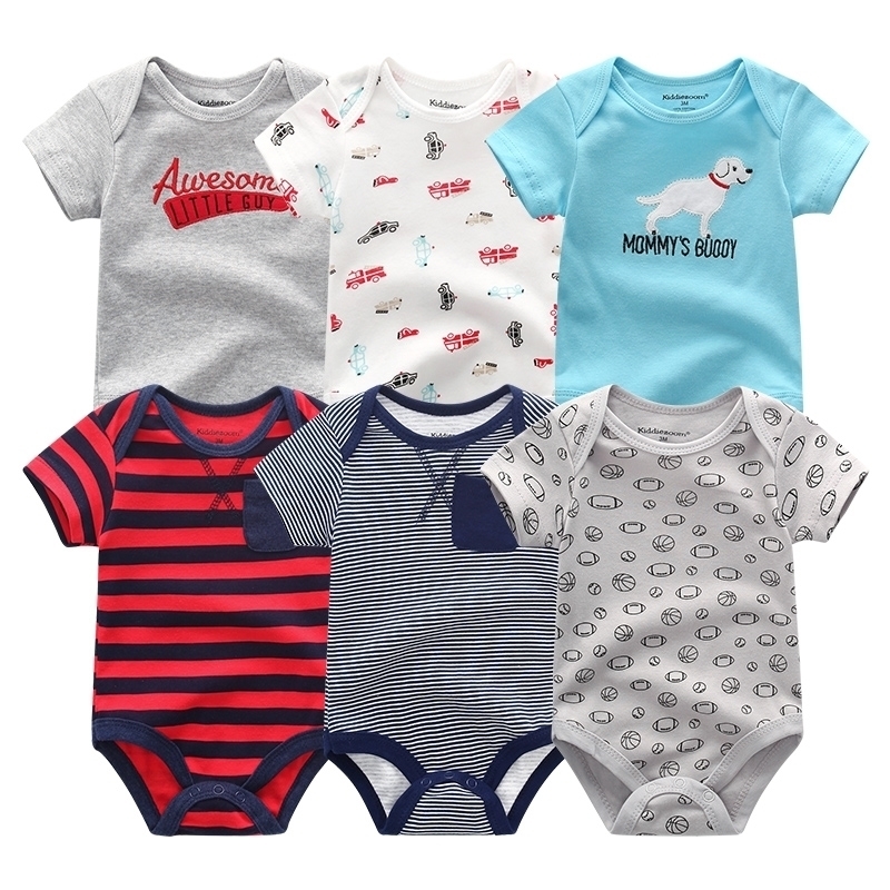 Soft Cotton Baby Rompers Fashion 6pcs/lot Newborn Baby Short Sleeve Overalls Infant Outfits kids Boy Girl clothes Roupas de bebe 201029